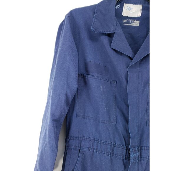 Mens Size 38 Blue Long Sleeve Coveralls Cotton Blend Workwear Durable Zip - Picture 6 of 10